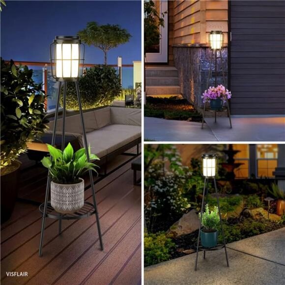 2 Pack Solar Lights with Plant Stand, Outdoor Floor Lamps, Waterproof Solar - Picture 6 of 7